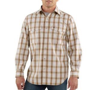 Men's Carhartt Size L Relaxed Fit Bozeman Shirt Yellow Check Long Sleeve Snap